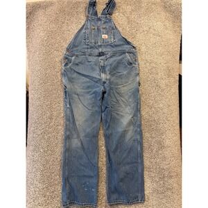 Round House Bib Overalls Mens 44x31* Blue Denim Workwear Distressed Vintage USA*